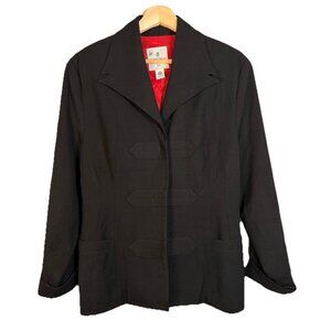 VTG 90s‎ Opera by Mimi Black Wool Blazer Size L Open Front Mandarin Button Red